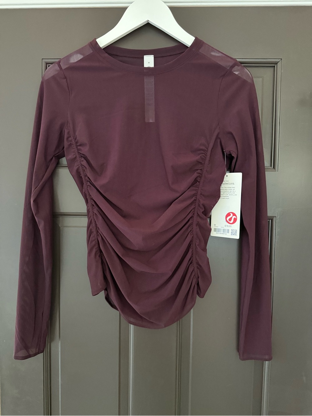 lululemon Mesh Ruched Long Sleeve Top Black Plum Purple NWT New Sheer Medium M